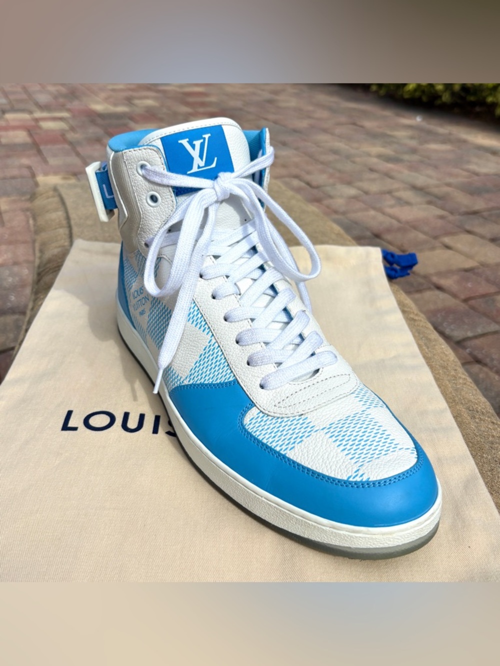 Louis Vuitton Blue Damier Sneaker Size 10 US 11 SS 22 High Top Calfskin MS0232 - Picture 6 of 17